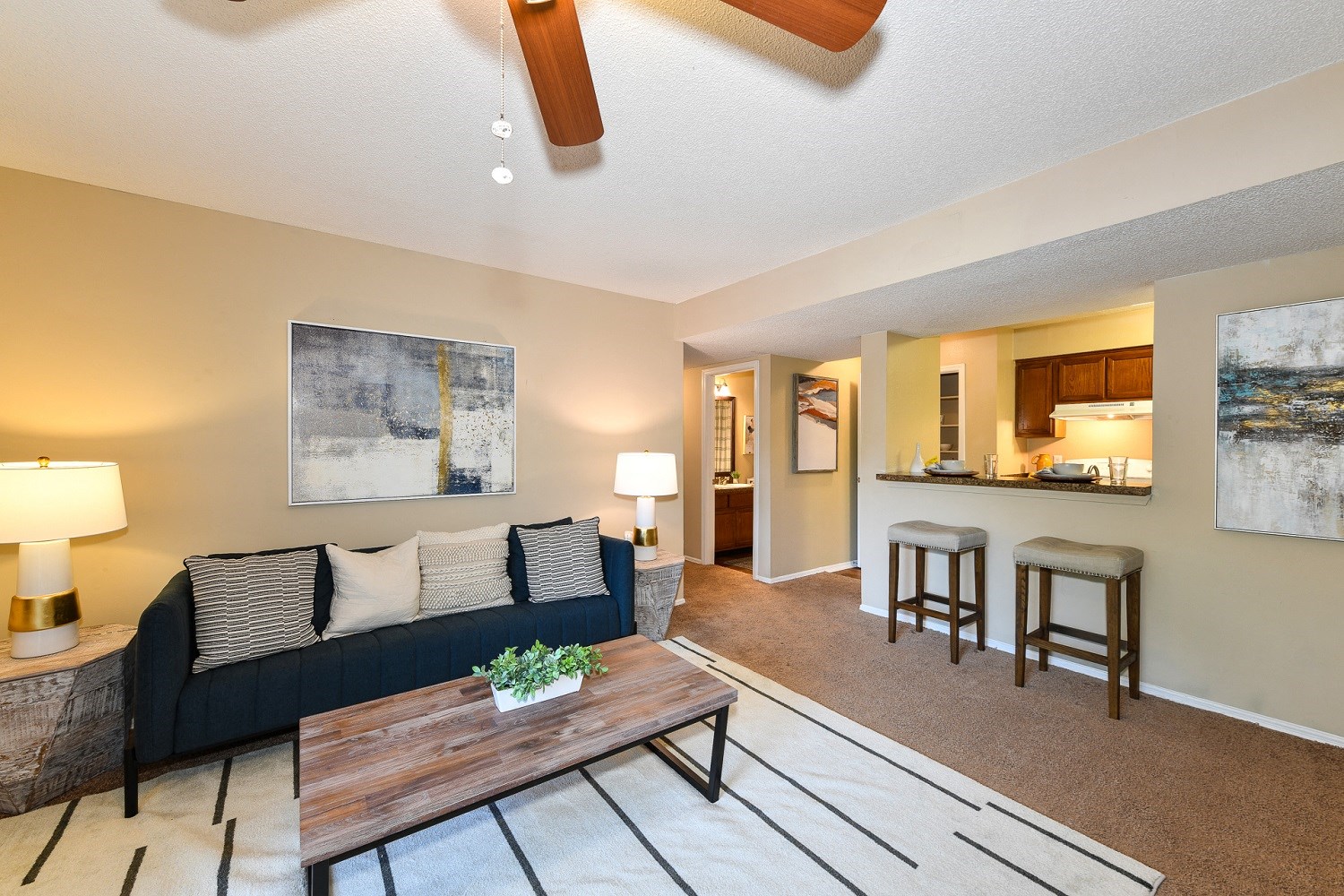 a living room with a couch and a coffee table